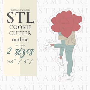 STL couple kiss under balloons cutter, STL files cookie cutter, valentines day cookie cutter, stl direct download cookie cutter, ID 0002