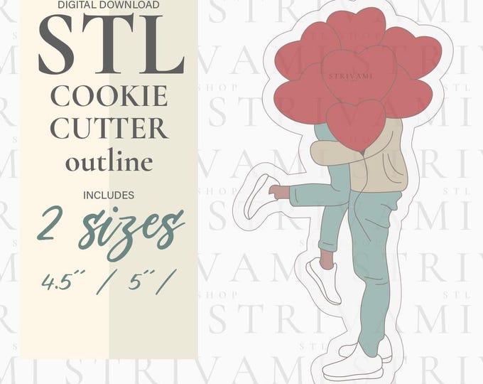 Couple Kissing Under Balloons Cookie Cutter STL File (Digital Download)