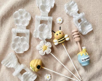 Bee Themed 3D Cake Pop Molds Set: Bee, Honey Jar, Flower, Beehive Shapes