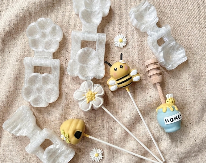 Bee Themed 3D Cake Pop Molds Set: Bee, Honey Jar, Flower, Beehive Shapes