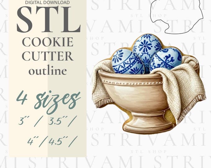 Eggs in Bowl Cookie Cutter Outline: Easter STL File (Digital Download)
