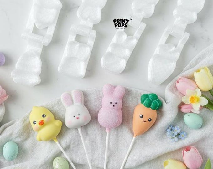Easter 3D Cake Pop Molds Set: Bunny, Bunny Head, Carrot, Chick Shapes