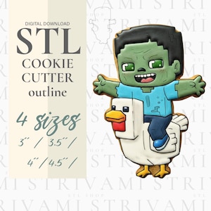 Digital Chicken Jockey Cookie Cutter, STL Chicken Jockey Cookie Cutter, Digital Download Pixel Art Cookie Cutter, STL Cookie Cutter, ID 0029