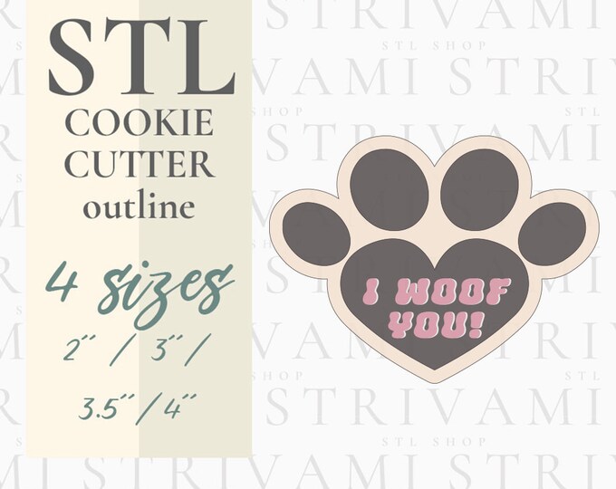 Dog Paw Cookie Cutter STL File: Heart Paw Print (Digital Download)