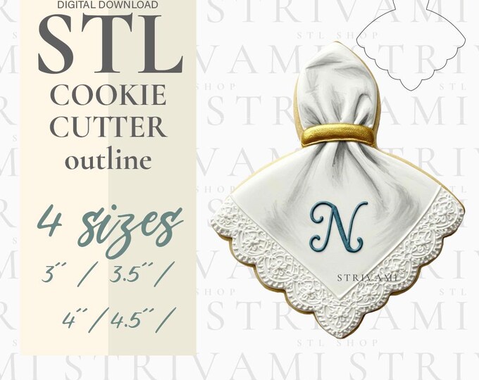 Napkin Cookie Cutter STL: Elegant Monogram Design (Digital Download)