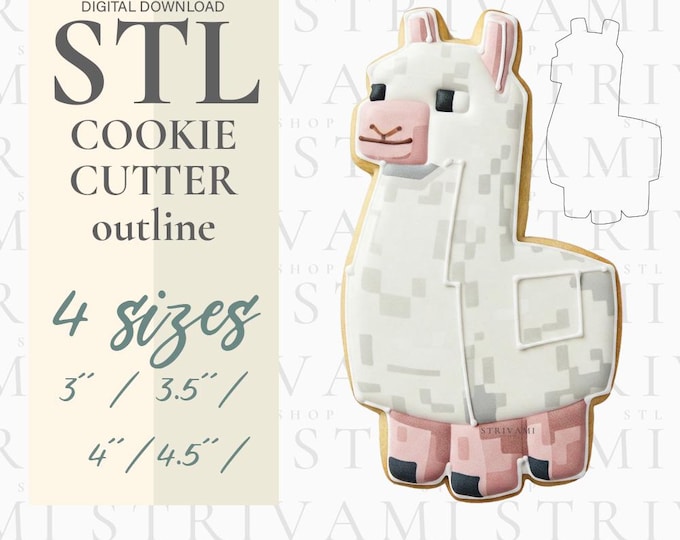 Llama Cookie Cutter STL File: Pixel Art Outline (Digital Download)