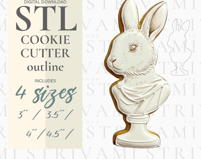 Rabbit Bust Cookie Cutter Outline: 4 Sizes STL Digital Download