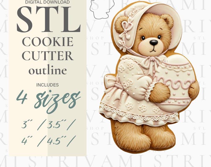 Lady Bear with Egg Cookie Cutter STL - 4 Sizes (Digital Download)