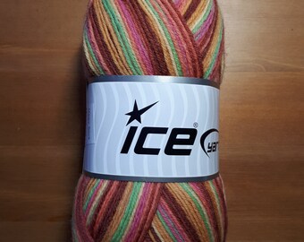 Ice Yarns Magic Sock 100gr - orange pink rust green (yarn only; sock is sample)