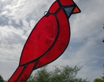 Cheerful Bright Red Cardinal stained glass suncatcher