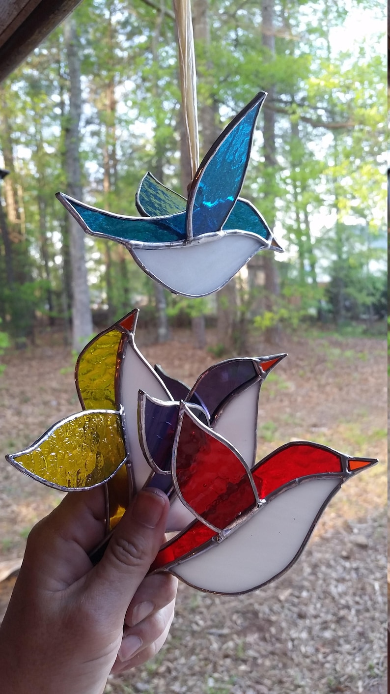 Stained glass 3D bird suncatchers Tiffany style garden decor Etsy
