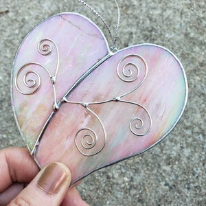 Hearts Valentine's Day valentine heart wedding love Peach Irid w/curly q
