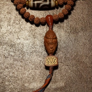 108 mini Rudraksha bodhi 10mm seed full mala with WuKong Monkey King Primal Pendant and Sky and Earth Dzi Bead