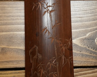 Vintage Bamboon Arm Rest With Bamboo Tree Carving Signed