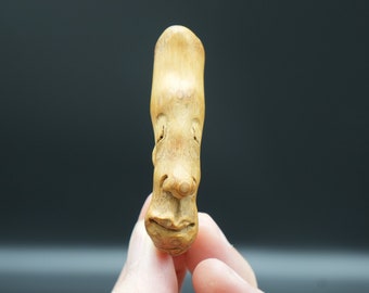Solid Bamboo Handheld Carved Realistic Face of Arhat