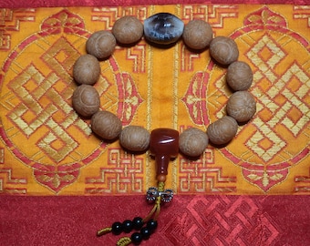 Kylin Kirin Bodhi Seed Bracelet: Red Agate, Horn Turtle (Wrist Size 7")