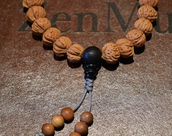 Sacred Peach Seed Bodhi Hand Held Mala with MUHUAN 木患子 Guru Bead