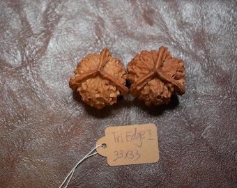 Matched Chinese Feng Shui Walnuts: Qi Mountain Three Edge 33 x 33 mm