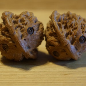Pair of Matched Chinese Collection Walnut with Owl Carving baby owls image 4