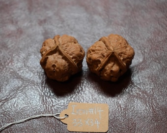 Matched Three-Faced Yunnan Iron Wenwan Walnut Hand Rubbing Pair XIV (33 x 34 mm)