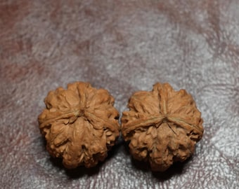 Matched Chinese Feng Shui Walnut Pair: QiuZi Three Faces, 33mm