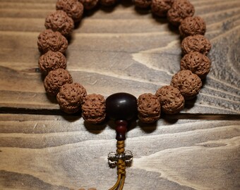 18 Seed 十八籽 Hand Held Mala Made by Fine shaped Nepal Rudraksha and Orange Stone Bead