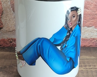 Bling Rhinestone Black Girl Coffee Mug - Gift for Coffee Lovers