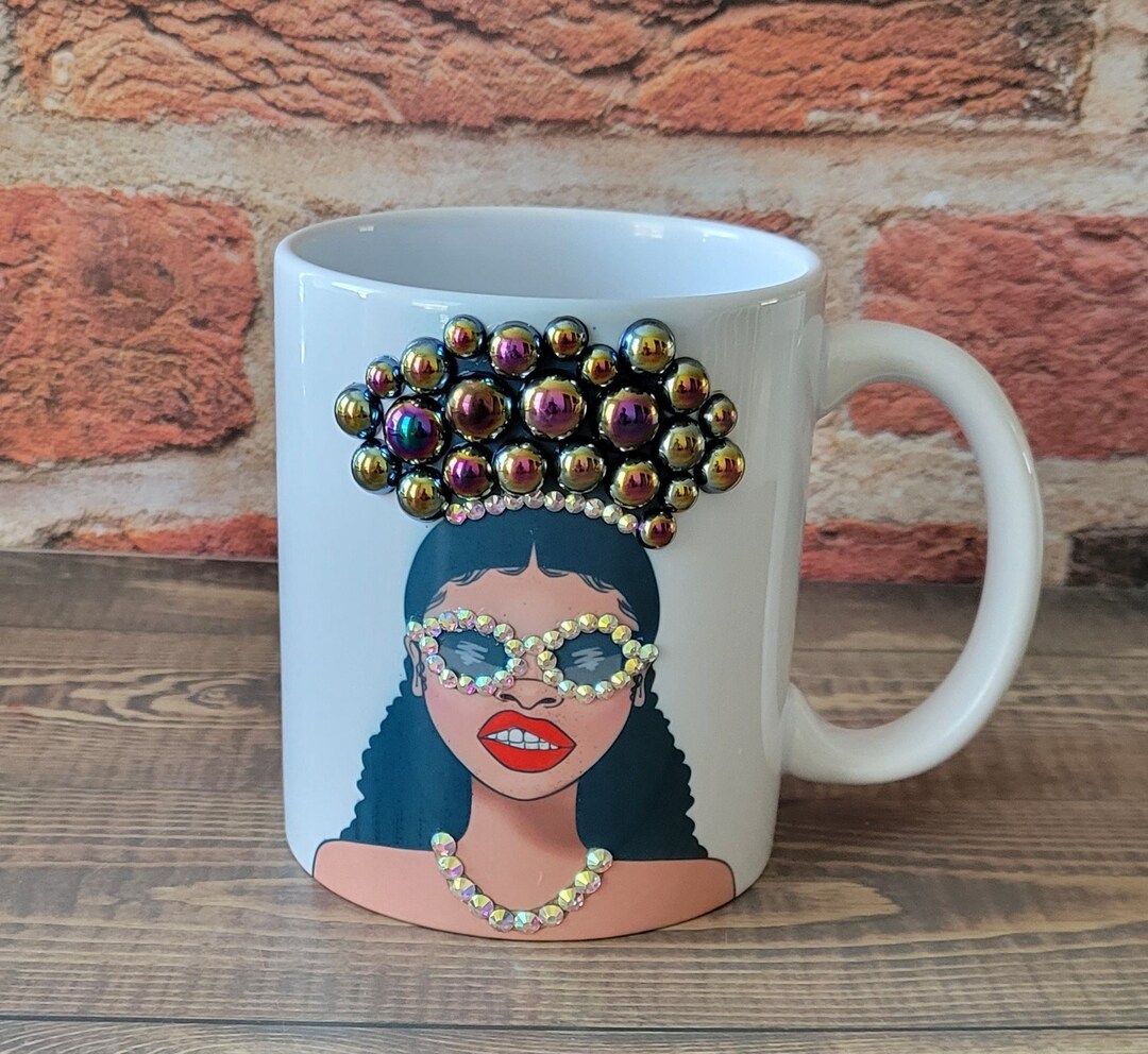 Bling Coffee Mug / Bedazzled Coffee Mug / Black Girl Coffee Mug