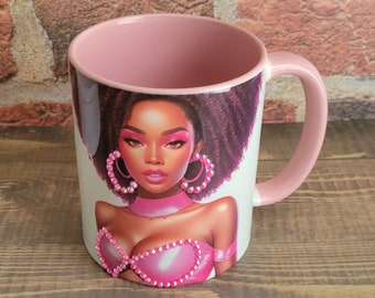 Bedazzled Black Girl Coffee Mug: Pink Bling 11 oz