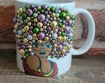 Bling Mug: Rhinestone & Pearl Ceramic Coffee Cup - Gift Drinkware