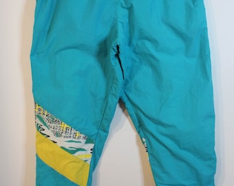 Vintage 1980&#39;s Aqua Blue Yellow White New Wave Breakdance Parachute Pants 14