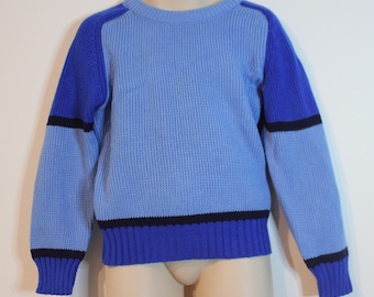 Vintage 70's ~ Jalopy Sky Blue Royal Blue Crew Neck Acrylic Jumper Boys 4