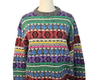 Vintage 1980's Size 14 16 Geometric Fuzzy Knit Long Sleeve Jumper Sweater