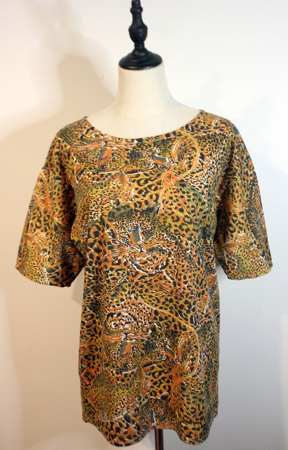 Vintage 1980 Tigers In The Jungle Print Polycotto… - image 1