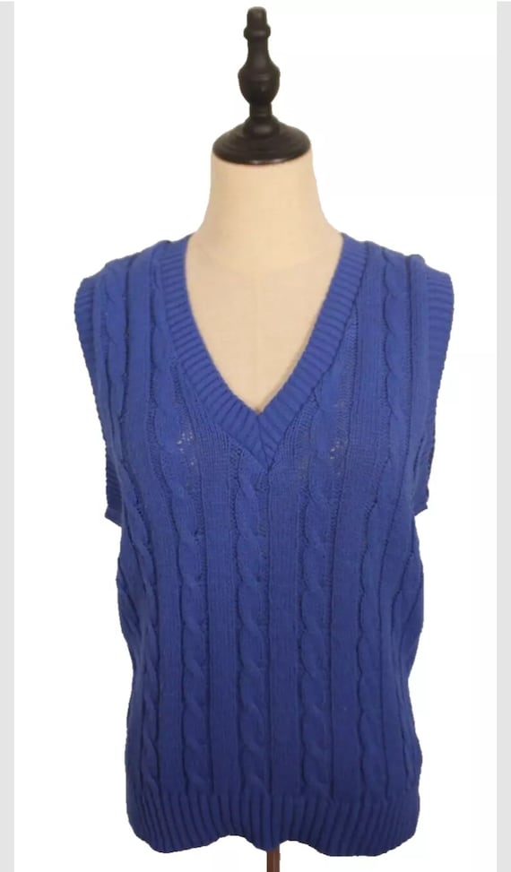 Vintage 1980's Size 14 Electric Blue Cable Knit V-