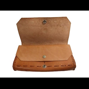 Vintage 1970's Tan Leather Hand Tooled Handmade Clutch Bag Purse
