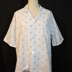 Vintage 1970&#39;s Mens Size M Blue Geometric Summer Pajama Top Shorts Set