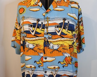 Vintage 90's Mambo Loud Shirt Mens Size XL Suburb Chaos Blue Orange Yellow Shirt