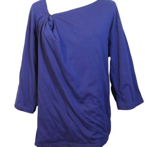 Vintage 1980&#39;s Size 12-14 Saint Germain Blue Pink Cotton Knit 3/4 Sleeve Top