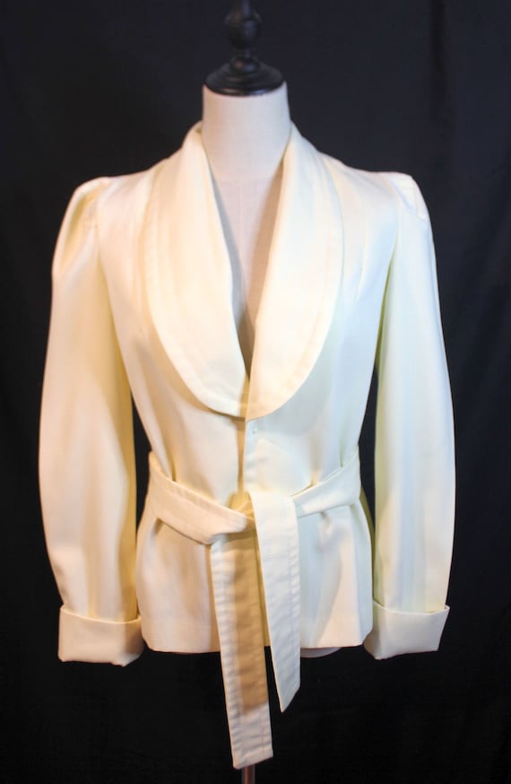 Vintage 1970's Cream Polyester Knit Tailored 40's… - image 1