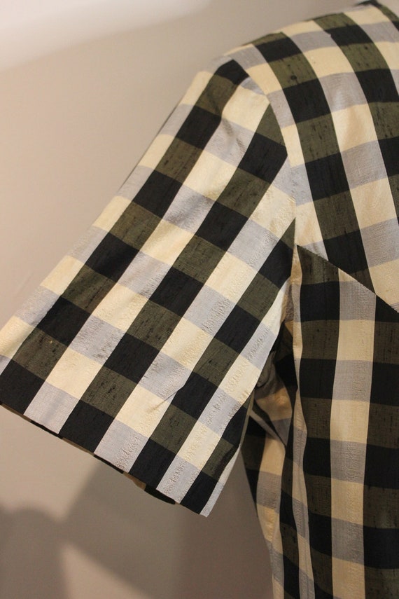 Vintage 1980's Size 16 Black Cream Grey Gingham C… - image 3