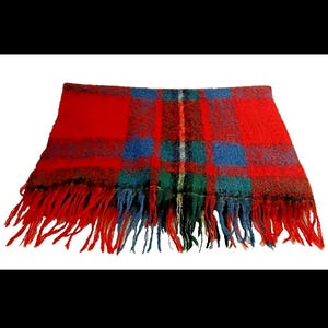 Vintage 70er Jahre Rot Blau Grün Karo Reiner Mohair Wolle Plaid Teppich Teppich 182 x 120 cm