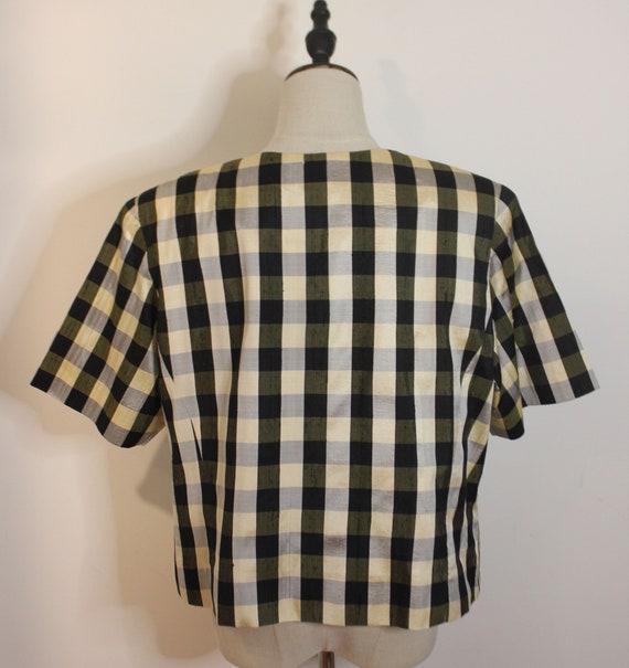 Vintage 1980's Size 16 Black Cream Grey Gingham C… - image 6