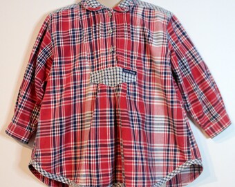 Vintage 90's ~ Fred Bare Red White Blue Check Cotton Long Sleeve Smock Top 3