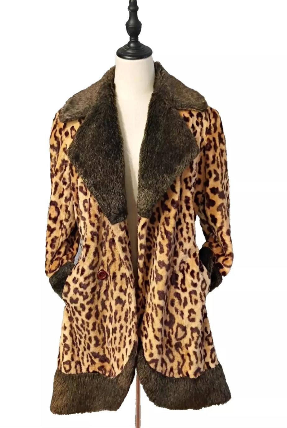 Vintage 60 Leopard Print Faux Fur & Vinyl Coat Jacket Union