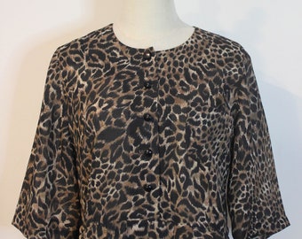 Vintage 1970's Leopard Print Button Front Workwear Dress 12 Made in London