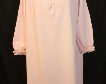 Vintage 1970 Pink Lace Trim Floral Cottagecore Farmcore Nightie Nightgown 16