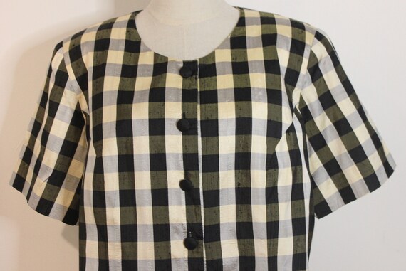 Vintage 1980's Size 16 Black Cream Grey Gingham C… - image 1