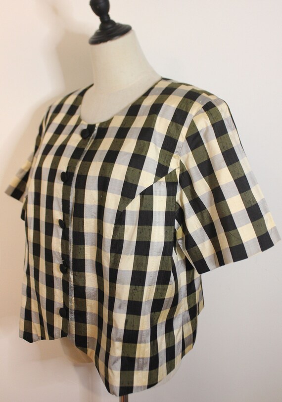 Vintage 1980's Size 16 Black Cream Grey Gingham C… - image 4