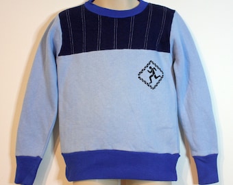 Vintage 70's ~ Venture Two Tone Blue Fleecy Running Man Windcheater Jumper 6 kid